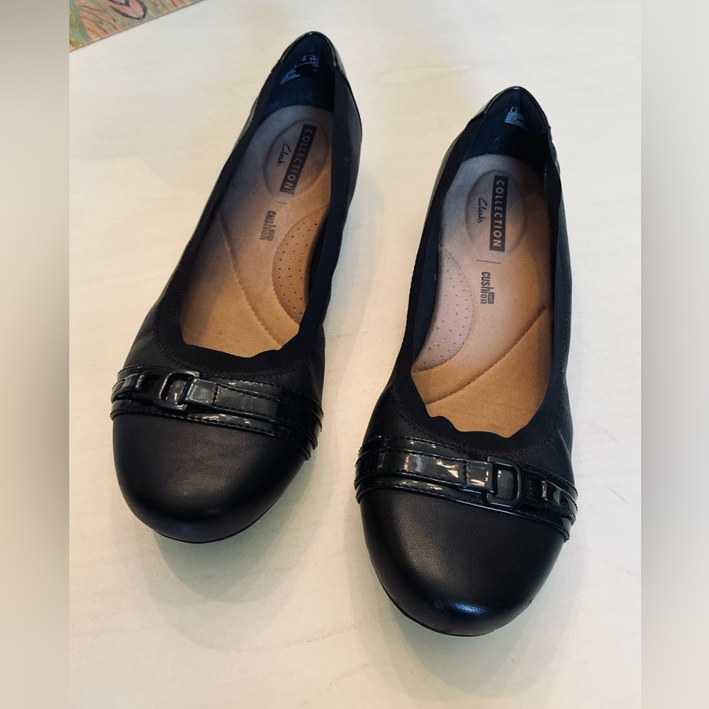 Clarks Kinzie Light Black Cushioned Comfort Leather Ballet Flats Size 8 - Picture 3 of 6